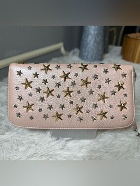 Jimmy Choo Pink Filipa Leather Star-Stud Zip Wallet